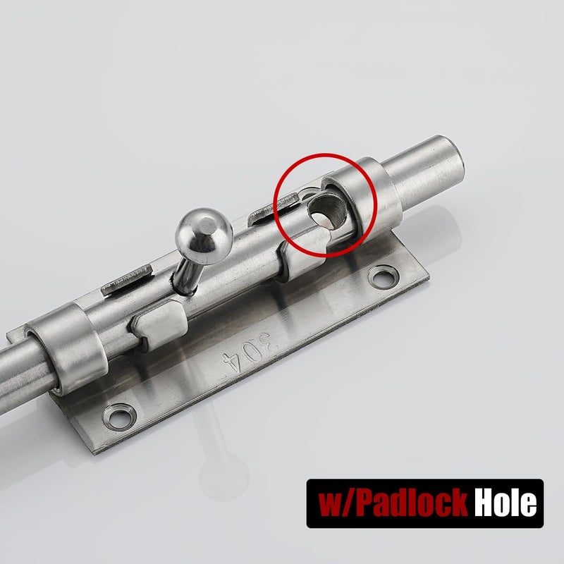 JQK Sliding Bolt Gate Latch, 6.3 Inch (Thick 2.4mm) Heavy Duty 304 Stainless Steel Barrel Bolt with Padlock Hole, Interior Door Latches Brushed Finish, DL300-BN - Image 3